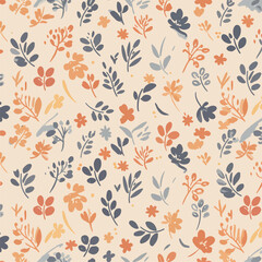 Seamless floral pattern vector illustration with vintage flower, leaf, and butterfly design for fabric and wallpaper