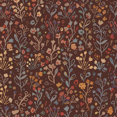 Seamless vector floral pattern with spring flowers, leaves, and butterfly design for fabric and wallpaper