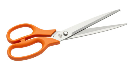Isolated orange scissors with stainless steel blades for everyday office or home use