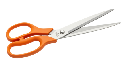 Isolated orange scissors with stainless steel blades for everyday office or home use