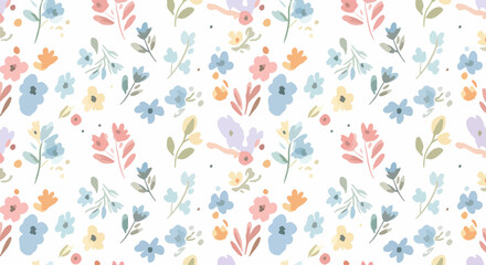 Elegant seamless floral pattern featuring vibrant pink, yellow, and purple blooms – perfect for fabric prints, wallpapers, and digital backgrounds.