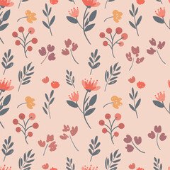 Seamless floral pattern with pink vintage flowers and leaves for decorative wallpaper and textile design