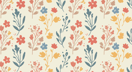 Seamless pattern with leaves and flowers