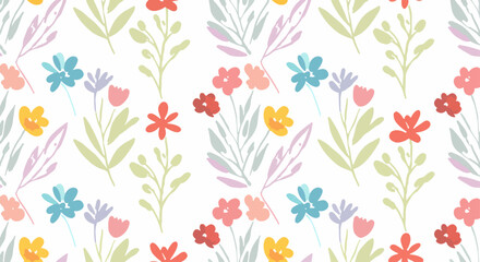 Seamless floral pattern with tulips and pink flowers for spring and summer textile design