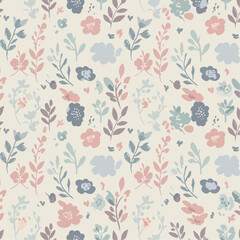 Vintage floral seamless pattern with decorative flowers and leaves