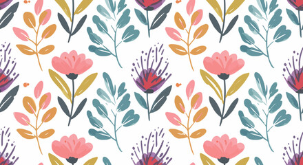 Seamless floral pattern with colorful flowers and leaves for nature-inspired wallpaper design