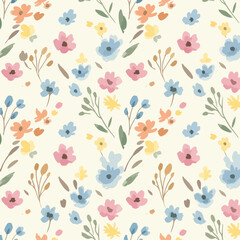 Vintage pink floral seamless pattern with roses and leaves