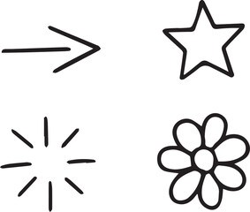 Sketch Style Flower, Star, and Arrow Icons