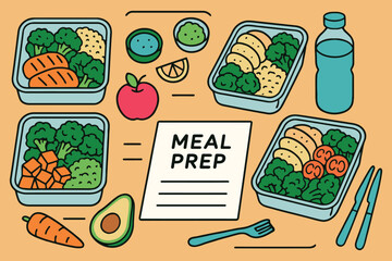Healthy meal prep containers filled with delicious food and ingredients