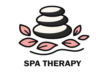 Zen spa therapy with stacked stones and delicate pink leaves