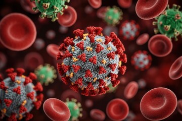 Coronavirus covid19 pathogen virus cell and red blood cell medical
