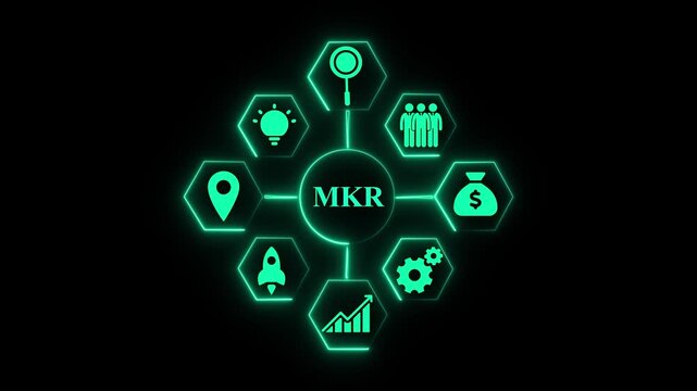 Teal Business Strategy Infographic with Icons and MKR Text on Black Background image photo