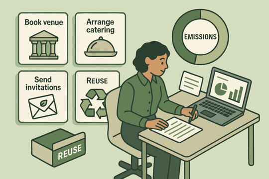 Eco-friendly event planning with african adult woman and sustainability elements