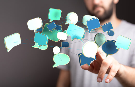 Concept of communication, networking, online, messages, and digital information. Connection, technology, social