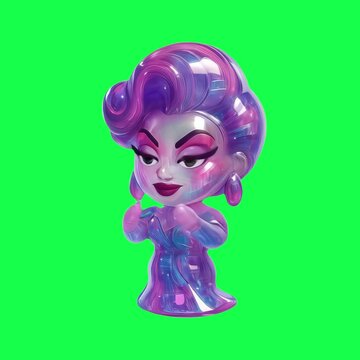 Colorful figurine with glamorous style animation, transparent 4K video, green screen