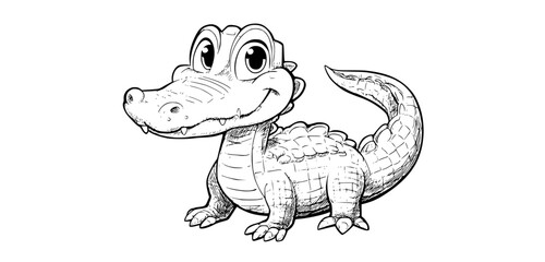 a cartoon alligator character with large eyes and a cheerful expressionanimal, crocodile, drawing, illustration 