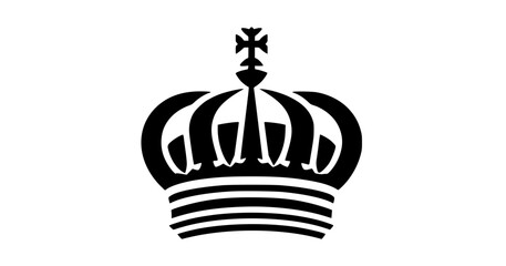 a black and white silhouette of a crown with a cross on topblack, brand, crown, icon, illustration, logo, symbol 