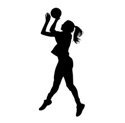 a silhouette of a female basketball player shooting a ballathletic, ball, basketball, basketball player, girl, jump, play, profile, volleyball player, woman 