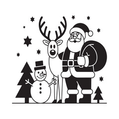 Celebrating the Joy of Christmas with Santa Claus, a Reindeer, and a Snowman in a Festive Winter Wonderland Filled with Holiday Cheer and Warm Wishes