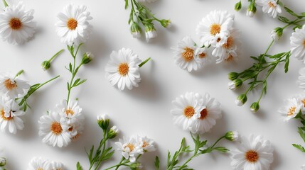 Obraz premium Fresh white daisies arranged on a light background showcasing their natural beauty