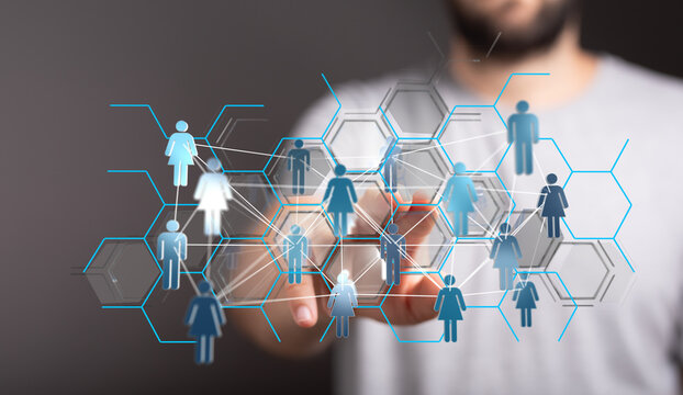 Abstract network of people connection. Business team work online, social media and technology concept. Digital - Powered by Adobe