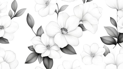 54.Intricate monochrome botanical illustrations forming a seamless vintage fabric design, soft pastel-toned florals intertwined with classic ornamental motifs, exuding old-world charm and