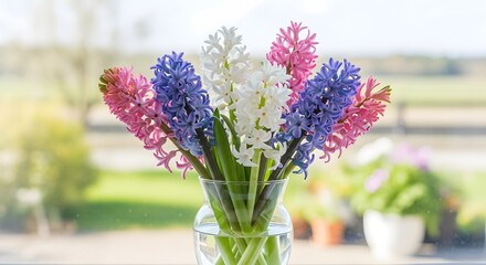 Colorful Hyacinths in a Glass Vase by a Window flower