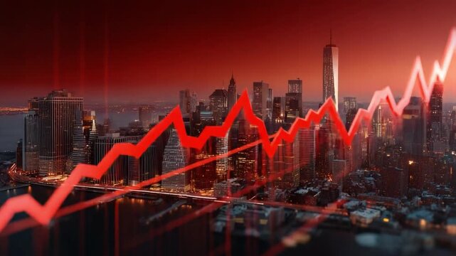 Economic Trends and Urban Landscape: A visualization of economic fluctuations overlays a bustling cityscape, portraying the dynamic interplay between financial markets and urban development.