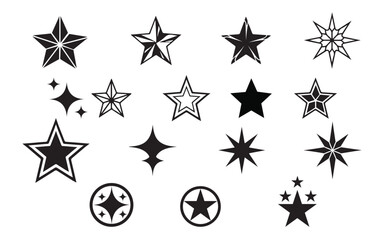 Black and White Star Icon Set – Minimal Geometric Star Symbols Vector