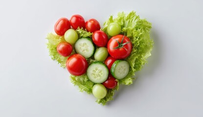 Vibrant photo of heart shape made of fresh vegetables, top view