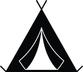 Black Silhouette Icon of a Teepee Tent with Open Entrance on White Background tipi wigwam © MD MOZAMMEL HAQUE