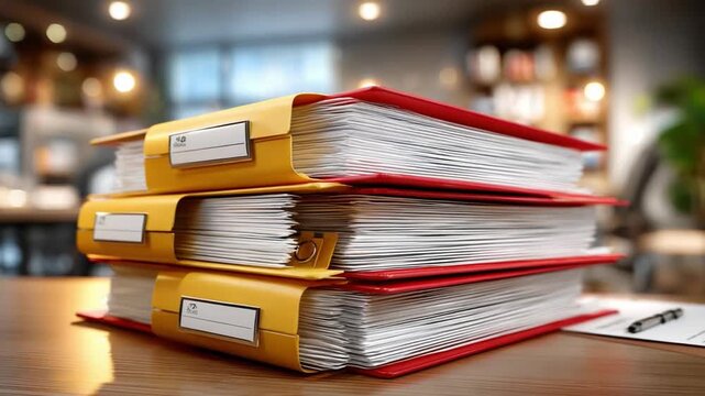 Organized Documentation: Close-up of neatly stacked documents. showcasing the importance of organized documentation in any setting.
