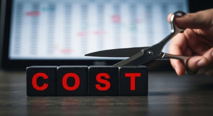 Cutting costs with scissors reducing expenses financial management concept for business strategy and budget optimization