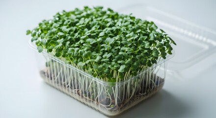 Freshly Grown Microgreens in Clear Plastic Container