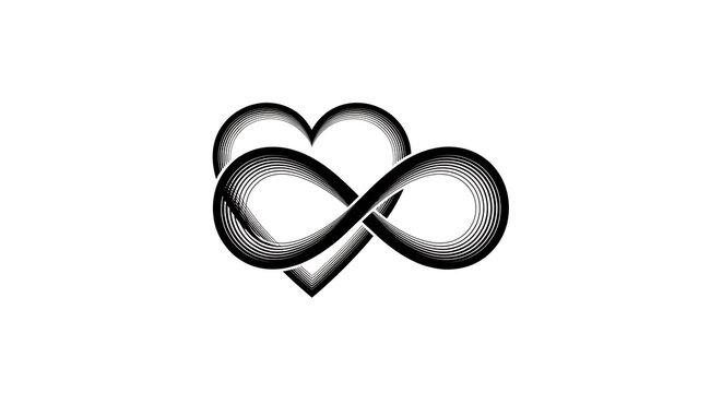 A stylized illustration of a heart intertwined with an infinity symbol on a white background