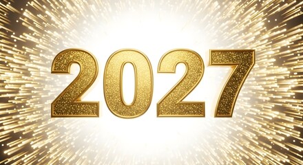 Golden 2027 Numbers With Fireworks Explosion stock