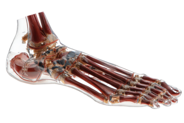 Anatomical Foot Structure Showing Bones, Muscles, and Blood Vessels
