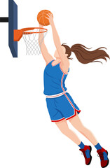Female Basketball Player Slam Dunk, Woman Athlete Performing a Layup or Dunk © создать 8 углов