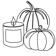 Pumpkin with candles for thanksgiving one line art drawing