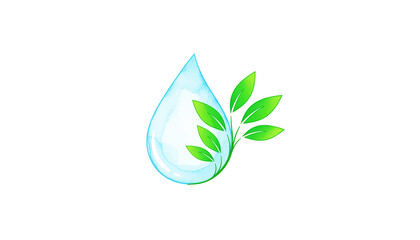 Water drop with leaves illustration logo on white background. Ecological and environmental concept