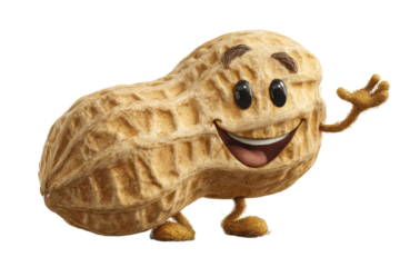 Smiling peanut character cartoon isolated on transparent background