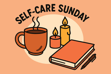 Cozy self care sunday with hot drink candles and journal