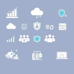 Collection of various technology and business-related icons, representing different concepts.