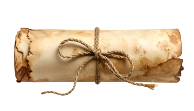 An old paper scroll isolated on a white background, perfect for vintage, historical, or decorative designs.