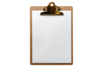 a clipboard with a blank paper attached to it