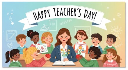Celebrating Teacher's Day: A heart warming illustration of an educator and students