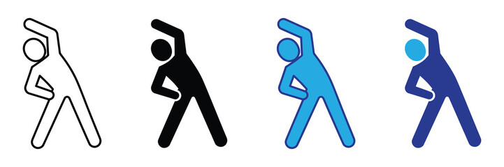 Stick figure stretching exercise vector icon set: side bend for fitness and wellbeing. isolated on white background
