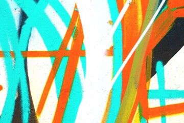 Vibrant abstract graffiti art in turquoise, orange, white. Modern 90s aesthetic, funky design, bold...