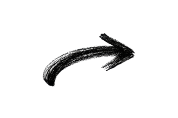 Hand drawn arrow in black pointing right with see-through background