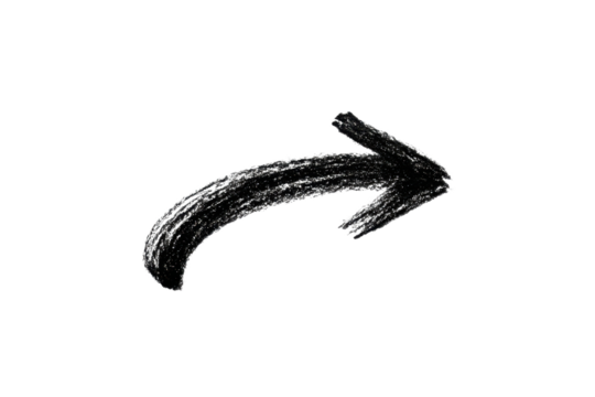 Hand drawn arrow in black pointing right with see-through background